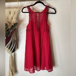 Free People Wherever You Go crochet red mini dress. Size 2